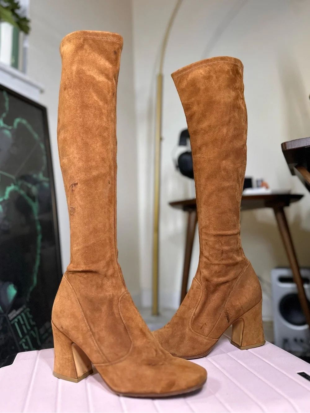 Vintage Biba size 9 Cognac Suede Over-the-Knee Block Heel Boots